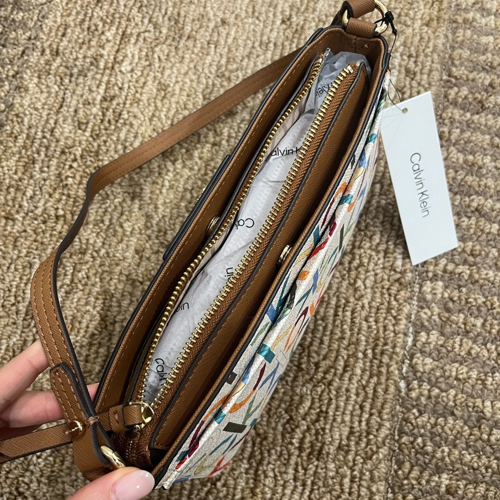 Calvin Klein Multicolor CK Logo Shoulder Bag with Brown Strap - Picture 3 of 4